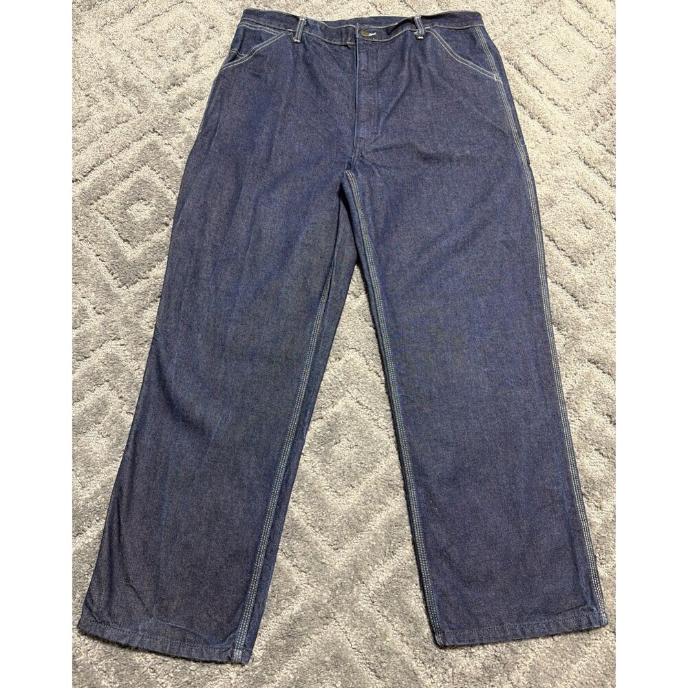VTG 80s DEADSTOCK ROEBUCKS CARPENTER JEANS 40x30 BLUE DENIM DARK TRIPLE STITCH